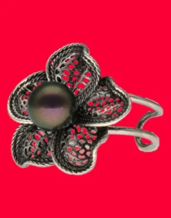 Majorica Anillo De Perla Tahiti Peregrina En Flor| Anillos Medianos