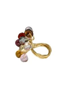 Majorica Anillo De Perlas Ajustable Corfu Con Cristales De Murano| Anillos Grandes