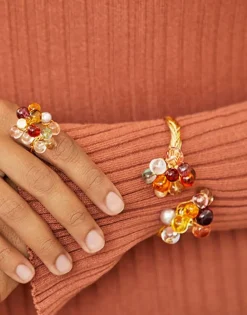 Majorica Anillo De Perlas Ajustable Corfu Con Cristales De Murano| Anillos Grandes