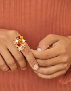 Majorica Anillo De Perlas Ajustable Corfu Con Cristales De Murano| Anillos Grandes