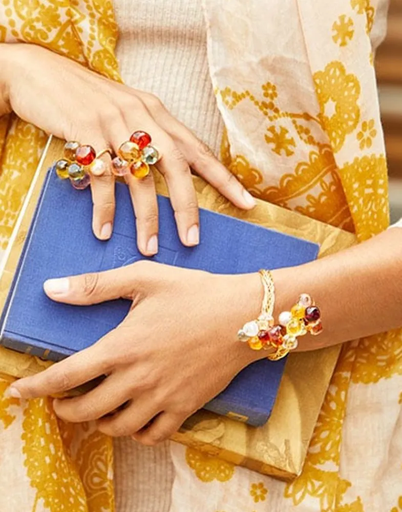 Majorica Anillo Flor Corfu Con Perlas Y Cristales De Murano| Anillos Grandes