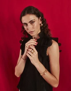 Majorica Anillo Grande Etna Calado En Plata Dorada| Anillos Grandes