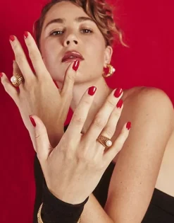 Majorica Anillo Mediano Etna Calado En Plata Dorada| Anillos Medianos