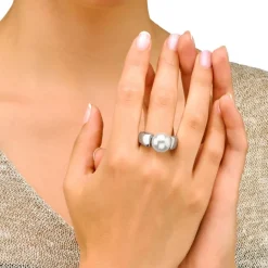 Majorica Anillo Nuada Plata Con Perla Blanca 12Mm| Anillo Solitario