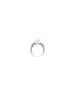 Majorica Anillo Selene Plata Con Perla Y Circonitas Verde Esmeralda| Anillos Medianos