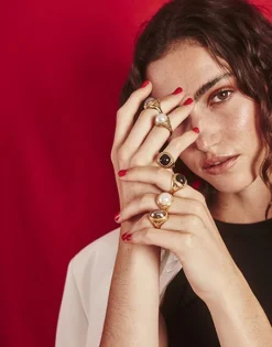 Majorica Anillo Sello Zale Con Perla Cuadrada Negra| Anillos Grandes