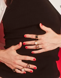 Majorica Anillo Sello Zale Con Perla Media Bola Blanca| Anillos Grandes