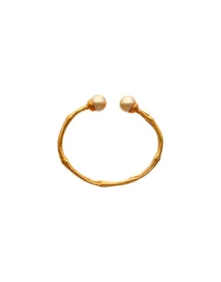 Majorica Brazalete Ajustable Bambu Dorado Con Perlas Champagne| Brazaletes Rígidos
