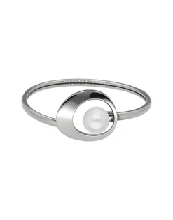 Majorica Brazalete Rigido Petra En Acero Y Con Perla Blanca| Brazaletes Rígidos