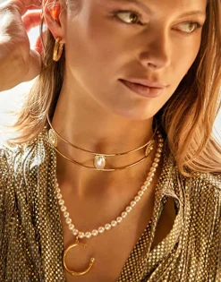 Majorica Choker Symi Dorado Con Perlas Blancas| Gargantillas De Perlas