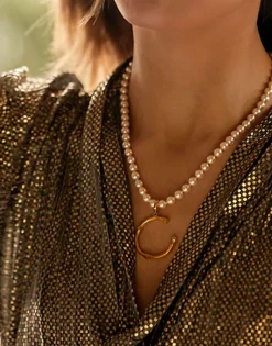 Majorica Colgante Bambu Dorado Con Perla Tono Champagne| Colgantes Con Cadena