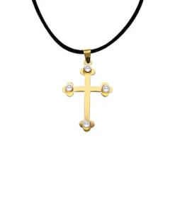 Majorica Colgante Cruz De Trinidad Dorada Con Perlas| Colgante Cadena
