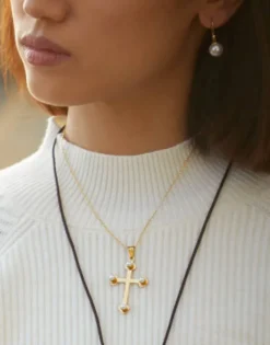 Majorica Colgante Cruz De Trinidad En Plata Y Con Perlas| Colgante Cadena