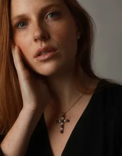 Majorica Colgante Cruz Dorado Con Perlas Tahiti Y Blancas| Colgante Cadena