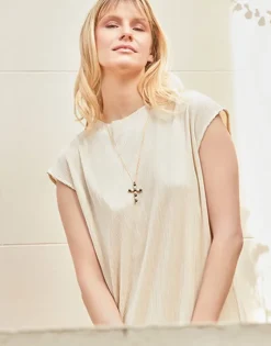 Majorica Colgante Cruz Dorado Con Perlas Tahiti Y Blancas| Colgante Cadena