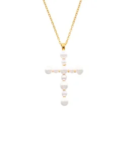 Majorica Colgante Cruz Dorado Con Perla Blanca| Colgante Cadena