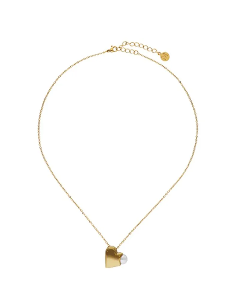 Majorica Colgante Dolce Cuore En Acero Dorado Y Corazon Con Perla| Colgantes Con Cadena