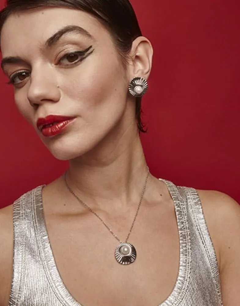 Majorica Collar Acero Le Palm Con Perla Blanca| Colgantes Con Cadena