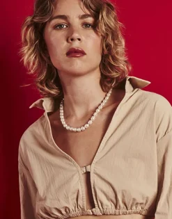 Majorica Collar Agora Dorado Con Perlas Barrocas Blancas 8Mm 45Cm| Collares De Perlas Largos