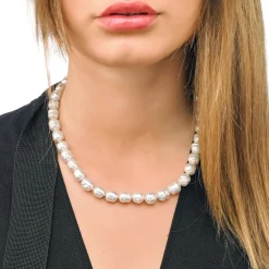 Majorica Collar Agora Plata Con Perlas Barrocas Blancas 8Mm 45Cm| Collares De Perlas Largos