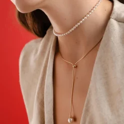 Majorica Collar Alba En Plata Dorada Y Perla Blanca| Cadenas Con Perlas