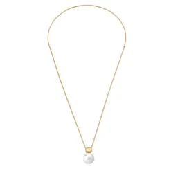 Majorica Collar Aura Ajustable Largo De Acero Dorado| Cadenas Con Perlas