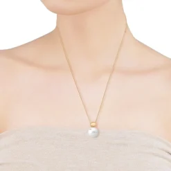 Majorica Collar Aura Ajustable Largo De Acero Dorado| Cadenas Con Perlas