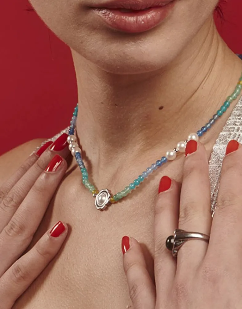 Majorica Collar Color Pop Sea Con Piedras Degrade Y Perlas Blancas| Collares Con Piedras