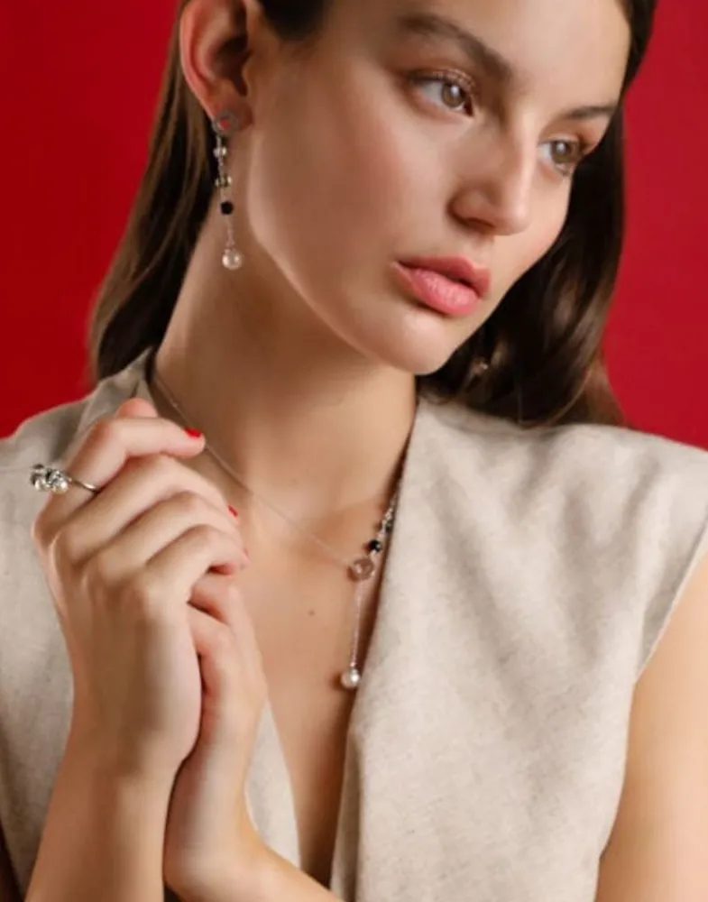 Majorica Collar Corto Algaida Corto Plata Con Perlas Y Cristales De Murano Negro| Cadenas Con Perlas