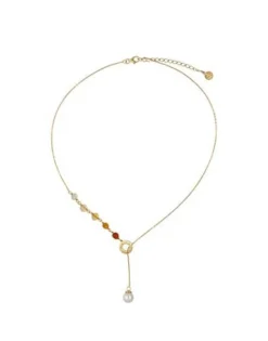 Majorica Collar Corto Algaida Dorado Con Perlas Y Cristales De Murano Ambar| Cadenas Con Perlas