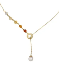 Majorica Collar Corto Algaida Dorado Con Perlas Y Cristales De Murano Ambar| Cadenas Con Perlas