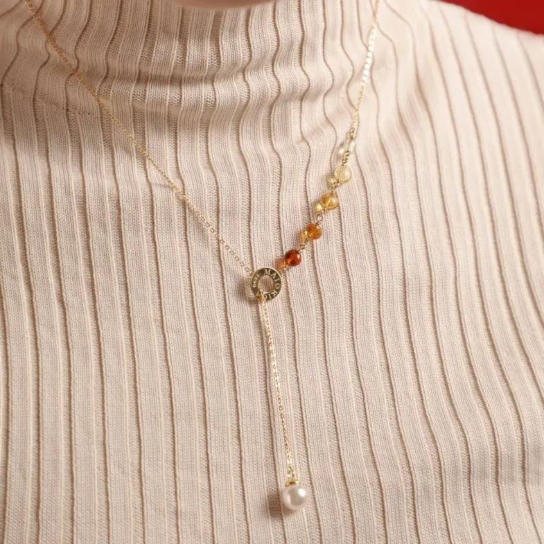 Majorica Collar Corto Algaida Dorado Con Perlas Y Cristales De Murano Ambar| Cadenas Con Perlas