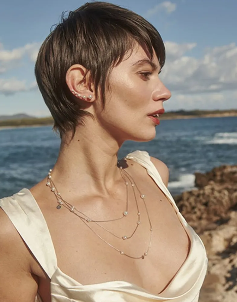 Majorica Collar Dangle Encadenado Con Perlas Redondas 160Cm| Collares De Perlas Largos