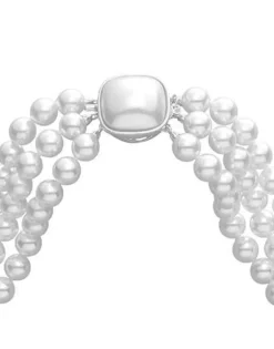 Majorica Collar De Perlas De Tres Vueltas Luna En Plata| Collares De Perlas Largos