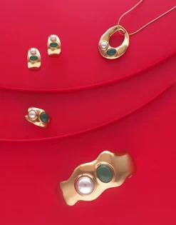 Majorica Collar Encadenado Feme Con Perla Blanca Y Agata Verde| Colgantes Con Cadena