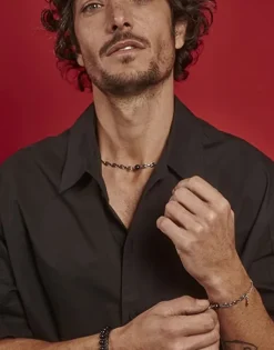 Majorica Collar Encadenado Sailor En Acero Con Perlas Negras| Collares Hombre