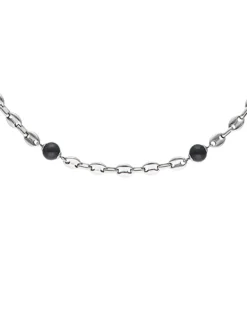 Majorica Collar Encadenado Sailor En Acero Con Perlas Negras| Collares Hombre