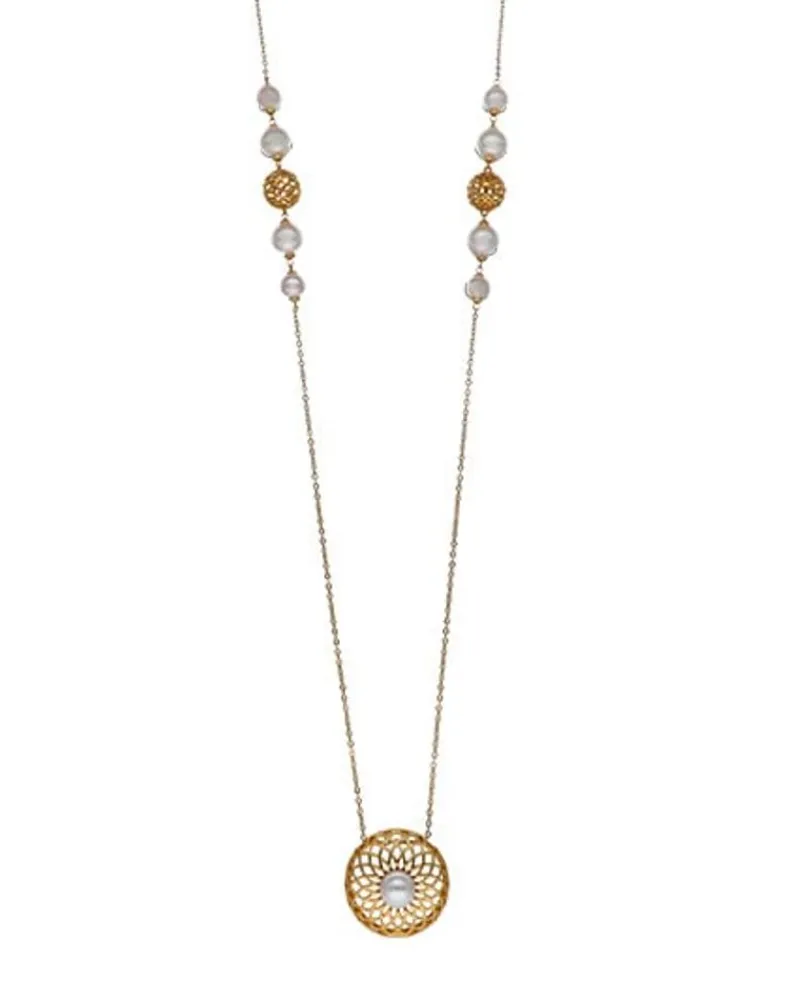 Majorica Collar Etna Encadenado En Plata Dorada| Colgantes Con Cadena