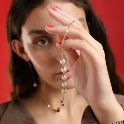 Majorica Collar Largo Algaida Multiposicion Dorado Con Cristales De Murano Ambar| Cadenas Con Perlas