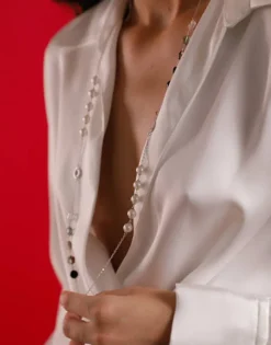 Majorica Collar Largo Algaida Multiposicion En Plata Con Cristales De Murano Negros| Cadenas Con Perlas