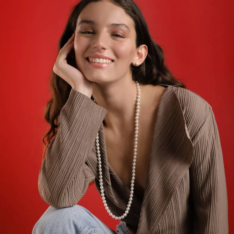 Majorica Collar Largo Lyra Plata 8Mm 80Cm| Collares De Perlas Largos