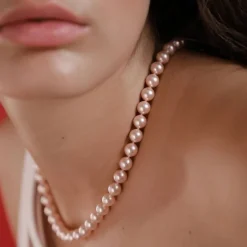 Majorica Collar Lyra Plata Con Perlas Rosas 8Mm 45Cm| Collares De Perlas Largos