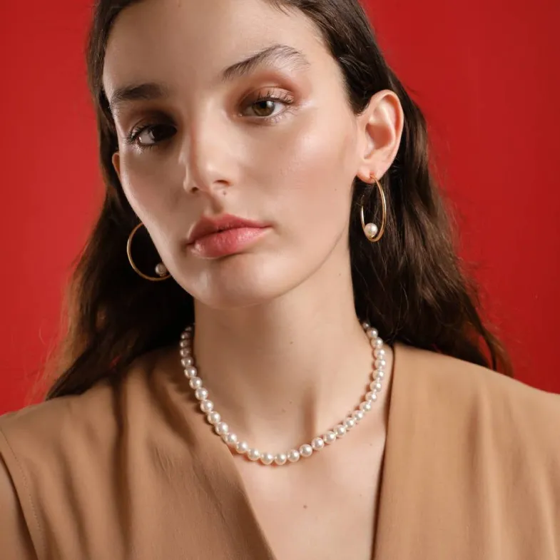 Majorica Collar Lyra Plata Dorada 8Mm 40Cm Cierre Lengueta| Collares De Perlas Largos