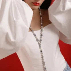 Majorica Collar Lyra Plata 10Mm 90Cm Blanco, Gris, Nuage| Collares De Perlas Largos