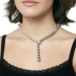 Majorica Collar Lyra Plata Perlas Gris/Nuage 8Mm 50Cm| Collares De Perlas Largos