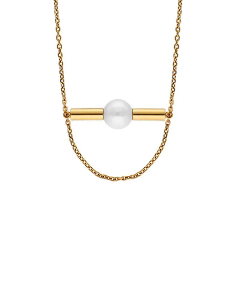 Majorica Collar Minimalista Lagom En Acero Dorado Y Perla| Colgantes Con Cadena