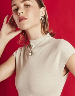 Majorica Collar Petra En Acero Y Perla Redonda Blanca| Colgantes Con Cadena