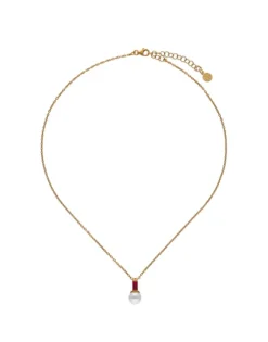 Majorica Collar Selene Dorado Con Perla Y Circonita Rojo Rubi| Colgantes Con Cadena