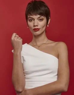 Majorica Collar Selene Dorado Con Perla Y Circonita Rojo Rubi| Colgantes Con Cadena