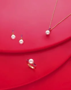 Majorica Collar Selene Dorado Con Perla Y Circonita Rojo Rubi| Colgantes Con Cadena